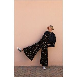 Anthropologie Loveland Jumpsuit 6 Black Tan Polka Dot Wide Leg Palazzo Viscose